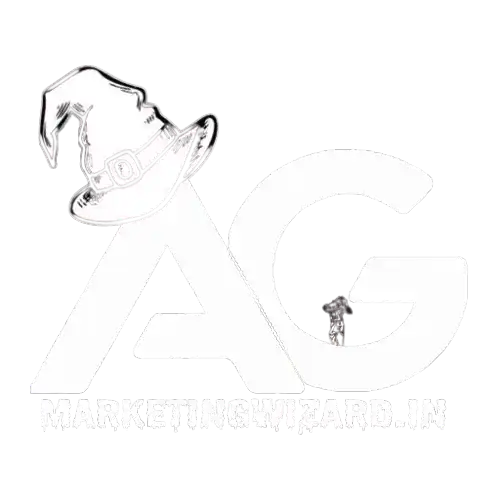 Marketing Wizard white logo by Aman Gupta - SEO, website designing, and social media services in New Delhi.